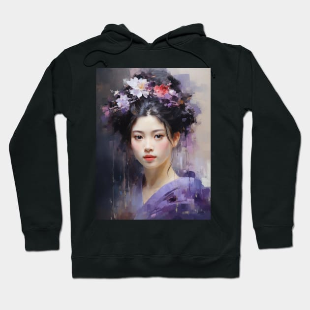 Japanese Girl in Purple With Flowers in Her Hair Hoodie by kansaikate